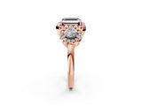 Rose gold Fancy Black Asscher Cut Diamond Three-Stone Halo Ring with Prong Setting and Pavé Accents_2