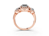 Rose gold Fancy Black Asscher Cut Diamond Three-Stone Halo Ring with Prong Setting and Pavé Accents_3