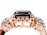 Rose gold Fancy Black Asscher Cut Diamond Three-Stone Halo Ring with Prong Setting and Pavé Accents_4