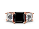 Rose gold Fancy Black Asscher Cut Diamond Three-Stone Ring with Channel Set Band and Four-Prong Setting_36