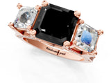 Rose gold Fancy Black Asscher Cut Diamond Three-Stone Ring with Channel Set Band and Four-Prong Setting_37