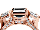 Rose gold Fancy Black Asscher Cut Diamond Three-Stone Ring with Channel Set Band and Four-Prong Setting_40