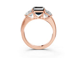 Rose gold Fancy Black Asscher Cut Diamond Three-Stone Ring with Four-Prong Setting and Classic Band_3