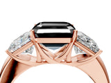 Rose gold Fancy Black Asscher Cut Diamond Three-Stone Ring with Four-Prong Setting and Classic Band_4