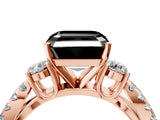 Rose gold Fancy Black Asscher Cut Diamond Three-Stone Ring with Pavé Split Shank and Four-Prong Setting_4