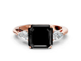 Rose gold Fancy Black Asscher Cut Diamond Three-Stone Ring with Pear Side Stones and Four-Prong Setting_24