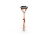 Rose gold Fancy Black Asscher Cut Diamond Three-Stone Ring with Pear Side Stones and Four-Prong Setting_26