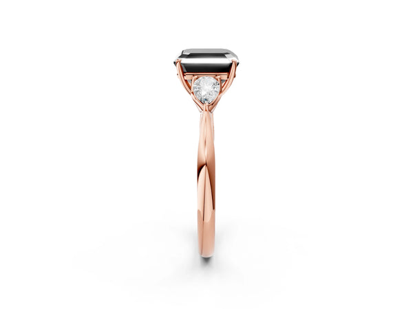 Rose Gold Asscher Cut Three Stone Pear Side Engagement Ring Setting for Black Center