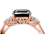 Rose gold Fancy Black Asscher Cut Diamond Three-Stone Ring with Pear Side Stones and Four-Prong Setting_28