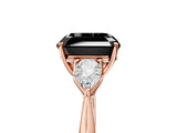 Rose gold Fancy Black Asscher Cut Diamond Three-Stone Ring with Pear Side Stones and Four-Prong Setting_29