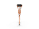 Rose gold Fancy Black Asscher Cut Diamond Three-Stone Ring with Prong Setting and Pavé Band_2