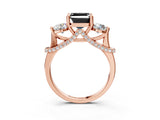 Rose gold Fancy Black Asscher Cut Diamond Three-Stone Ring with Prong Setting and Pavé Band_3