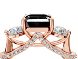 Rose gold Fancy Black Asscher Cut Diamond Three-Stone Ring with Prong Setting and Pavé Band_4