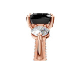 Rose gold Fancy Black Asscher Cut Diamond Three-Stone Ring with Prong Setting and Pavé Band_5
