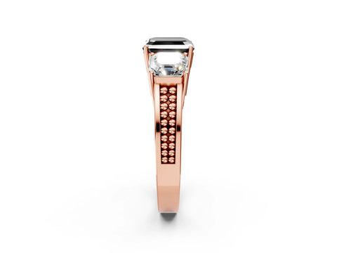 Rose gold Fancy Black Asscher Cut Diamond Three-Stone Ring with Prong Setting and Textured Band_2