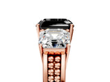 Rose gold Fancy Black Asscher Cut Diamond Three-Stone Ring with Prong Setting and Textured Band_5
