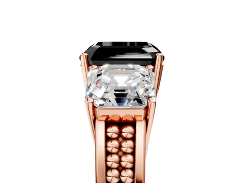 Rose gold Fancy Black Asscher Cut Diamond Three-Stone Ring with Prong Setting and Textured Band_5