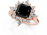 Rose gold Fancy Black Asscher Cut Halo Diamond Cluster Ring with Marquise and Round Stones on a White Gold Band with Prong Setting_1