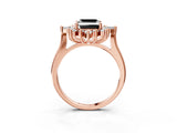 Rose gold Fancy Black Asscher Cut Halo Diamond Cluster Ring with Marquise and Round Stones on a White Gold Band with Prong Setting_3