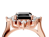Rose gold Fancy Black Asscher Cut Halo Diamond Cluster Ring with Marquise and Round Stones on a White Gold Band with Prong Setting_4