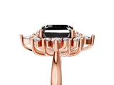 Rose gold Fancy Black Asscher Cut Halo Diamond Cluster Ring with Marquise and Round Stones on a White Gold Band with Prong Setting_5