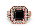 Rose gold Fancy Black Asscher Cut Halo Diamond Engagement Ring with Pave Split Shank and Four-Prong Setting_12