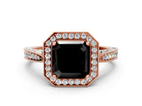 Rose gold Fancy Black Asscher Cut Halo Diamond Engagement Ring with Split Shank Band and Four-Prong Setting