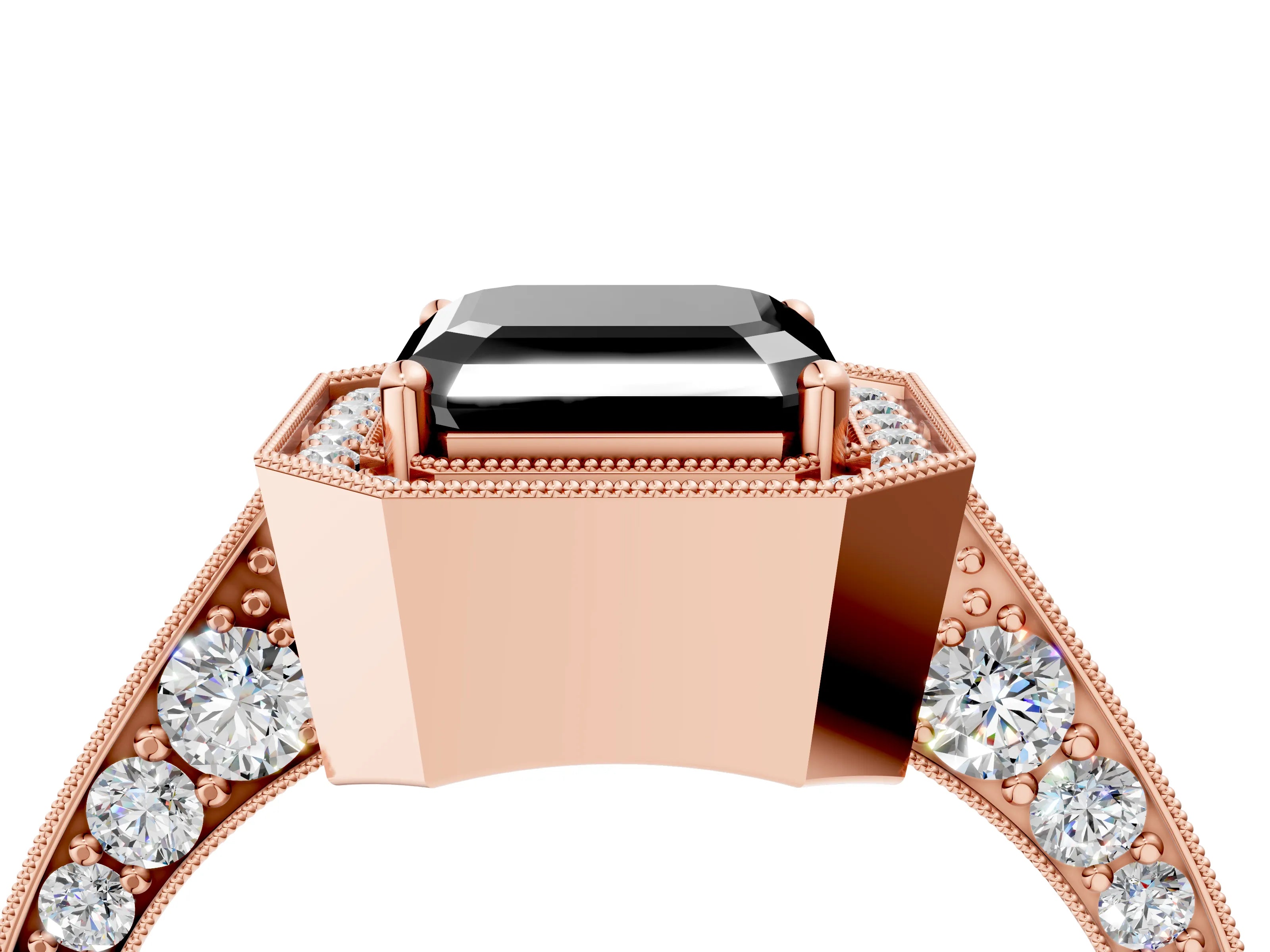 Rose gold Fancy Black Asscher Cut Halo Diamond Engagement Ring with Split Shank Band and Four-Prong Setting_4