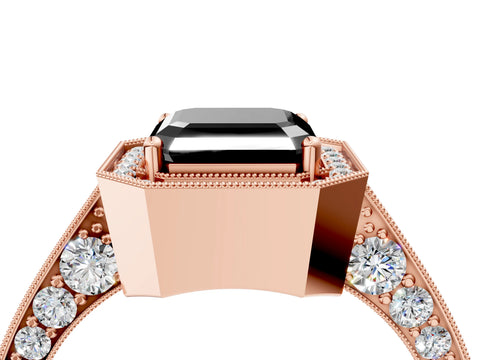 Rose gold Fancy Black Asscher Cut Halo Diamond Engagement Ring with Split Shank Band and Four-Prong Setting_4