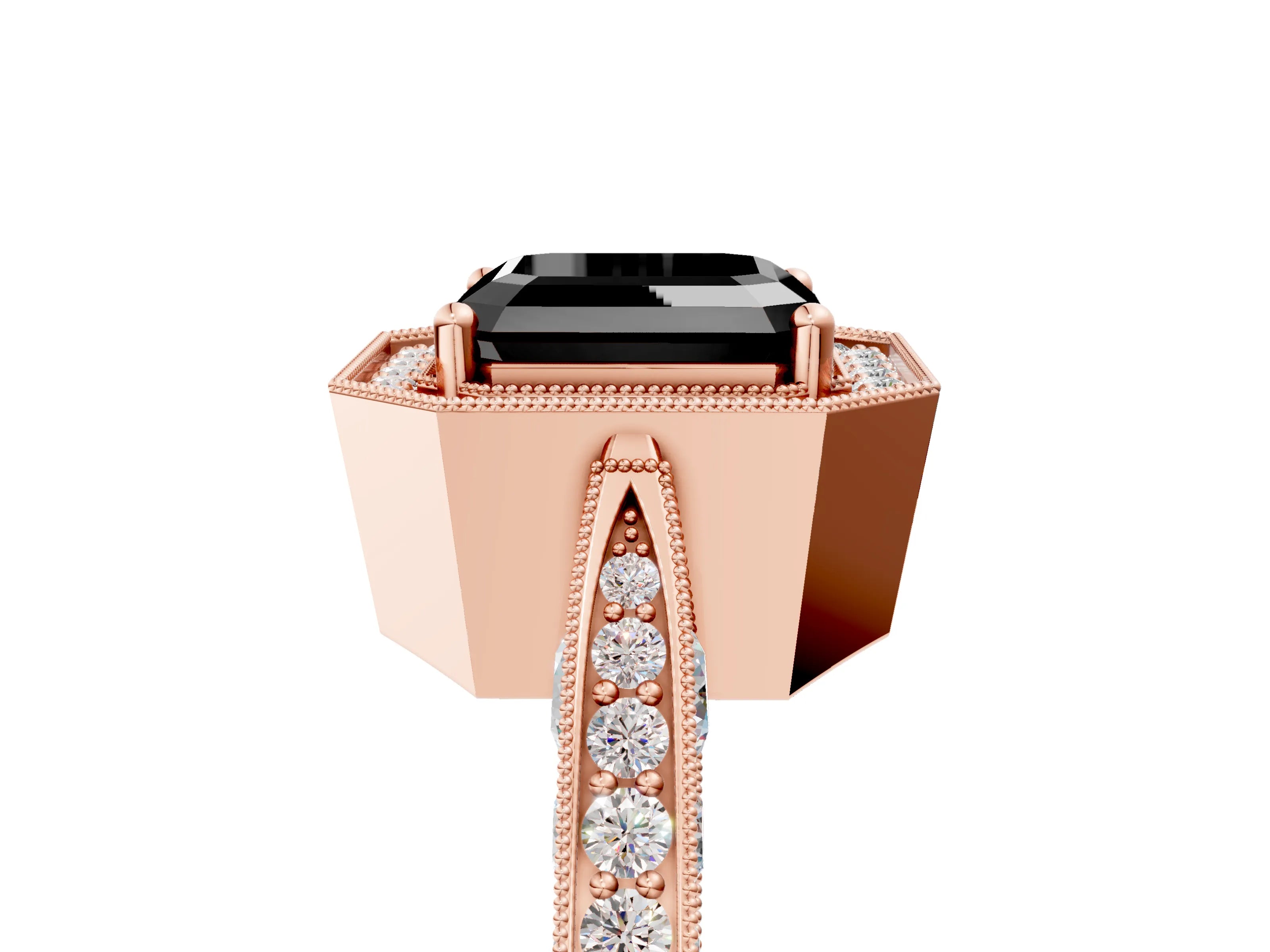 Rose gold Fancy Black Asscher Cut Halo Diamond Engagement Ring with Split Shank Band and Four-Prong Setting_5