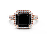 Rose gold Fancy Black Asscher Cut Halo Diamond Pave Band with Prong Setting_12