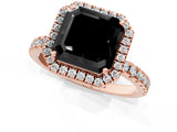 Rose gold Fancy Black Asscher Cut Halo Diamond Pave Band with Prong Setting_13