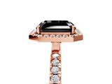 Rose gold Fancy Black Asscher Cut Halo Diamond Pave Band with Prong Setting_17