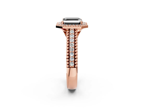 Rose Gold Asscher Cut Beaded Halo Engagement Ring Setting for Black Center with Pave