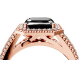 Rose gold Fancy Black Asscher Cut Halo Diamond Ring with Beaded Split Shank and Four-Prong Setting_4