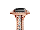 Rose gold Fancy Black Asscher Cut Halo Diamond Ring with Beaded Split Shank and Four-Prong Setting_5