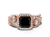 Rose gold Fancy Black Asscher Cut Halo Diamond Ring with Milgrain and Bezel Accents on a Split Shank Band_12