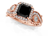 Rose gold Fancy Black Asscher Cut Halo Diamond Ring with Milgrain and Bezel Accents on a Split Shank Band_13