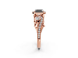 Rose gold Fancy Black Asscher Cut Halo Diamond Ring with Milgrain and Bezel Accents on a Split Shank Band_14