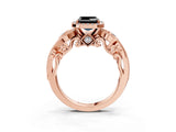 Rose gold Fancy Black Asscher Cut Halo Diamond Ring with Milgrain and Bezel Accents on a Split Shank Band_15