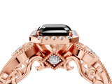 Rose gold Fancy Black Asscher Cut Halo Diamond Ring with Milgrain and Bezel Accents on a Split Shank Band_16