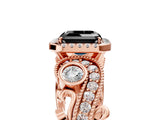 Rose gold Fancy Black Asscher Cut Halo Diamond Ring with Milgrain and Bezel Accents on a Split Shank Band_17