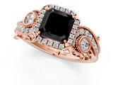 Rose gold Fancy Black Asscher Cut Halo Diamond Ring with Milgrain and Bezel Accents on a Split Shank Band_25