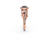Rose gold Fancy Black Asscher Cut Halo Diamond Ring with Milgrain and Bezel Accents on a Split Shank Band_26
