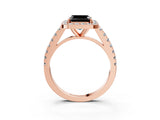 Rose gold Fancy Black Asscher Cut Halo Diamond Ring with Pavé Band and Three-Prong Setting_3