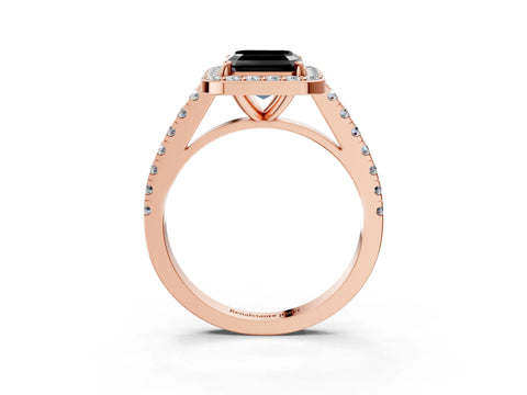 Rose gold Fancy Black Asscher Cut Halo Diamond Ring with Pavé Band and Three-Prong Setting_3