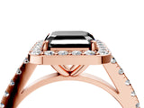 Rose gold Fancy Black Asscher Cut Halo Diamond Ring with Pavé Band and Three-Prong Setting_4