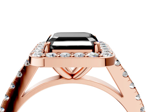 Rose gold Fancy Black Asscher Cut Halo Diamond Ring with Pavé Band and Three-Prong Setting_4