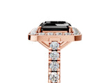 Rose gold Fancy Black Asscher Cut Halo Diamond Ring with Pavé Band and Three-Prong Setting_5