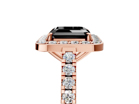 Rose gold Fancy Black Asscher Cut Halo Diamond Ring with Pavé Band and Three-Prong Setting_5